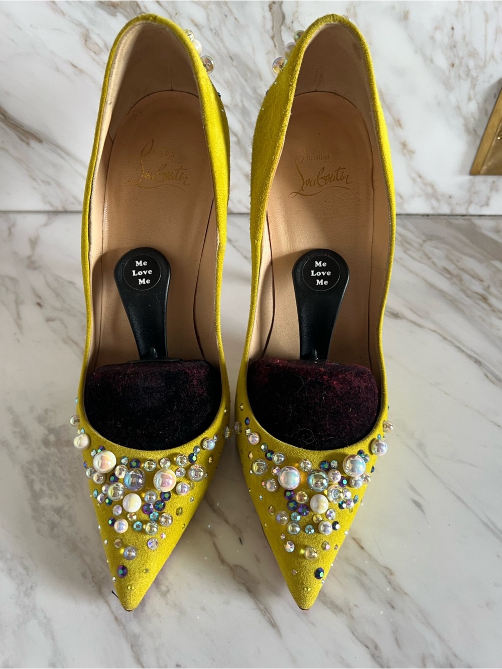 Christian Louboutin Candidate 120mm Cubiste Chartreuse Yellow Suede size 38.5 - Picture 4 of 8